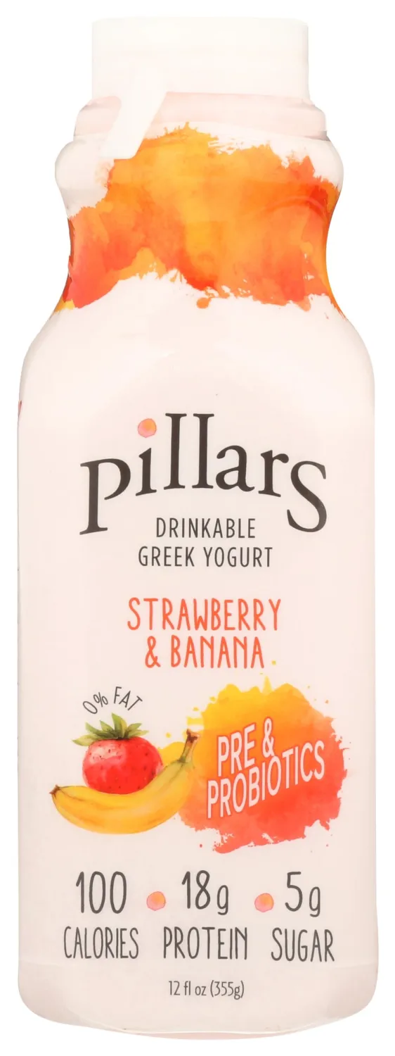 PILLARS Strawberry Banana Drinkable Greek Yogurt, 12 FZ