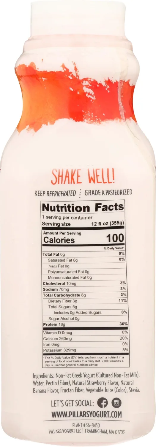 PILLARS Strawberry Banana Drinkable Greek Yogurt, 12 FZ
