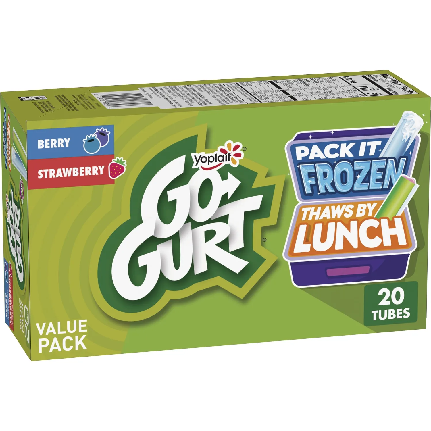 Go-GURT Berry and Strawberry Kids Fat Free Yogurt, Minecraft Shop Offer On Box, Gluten Free, Value Pack, 2 oz Yogurt Tubes, 20 Count