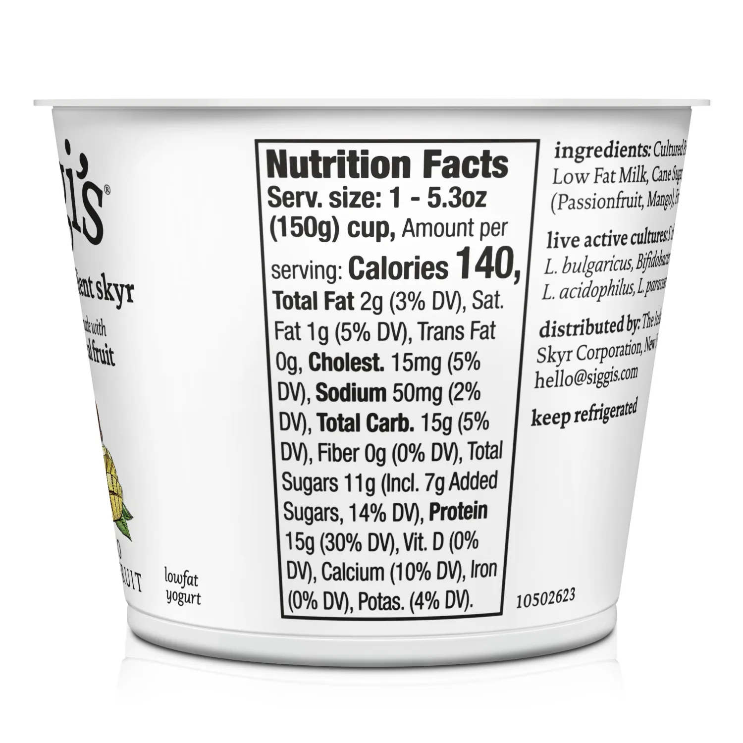 siggi's® Icelandic Strained Lowfat Yogurt, Mango Passionfruit, 5.3 oz., Single Serve Cup