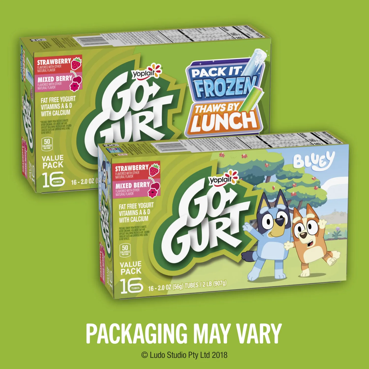 Yoplait Go-GURT Bluey Kids Fat Free Yogurt, Berry, Gluten Free Snacks, 1 lb (8 Tubes)