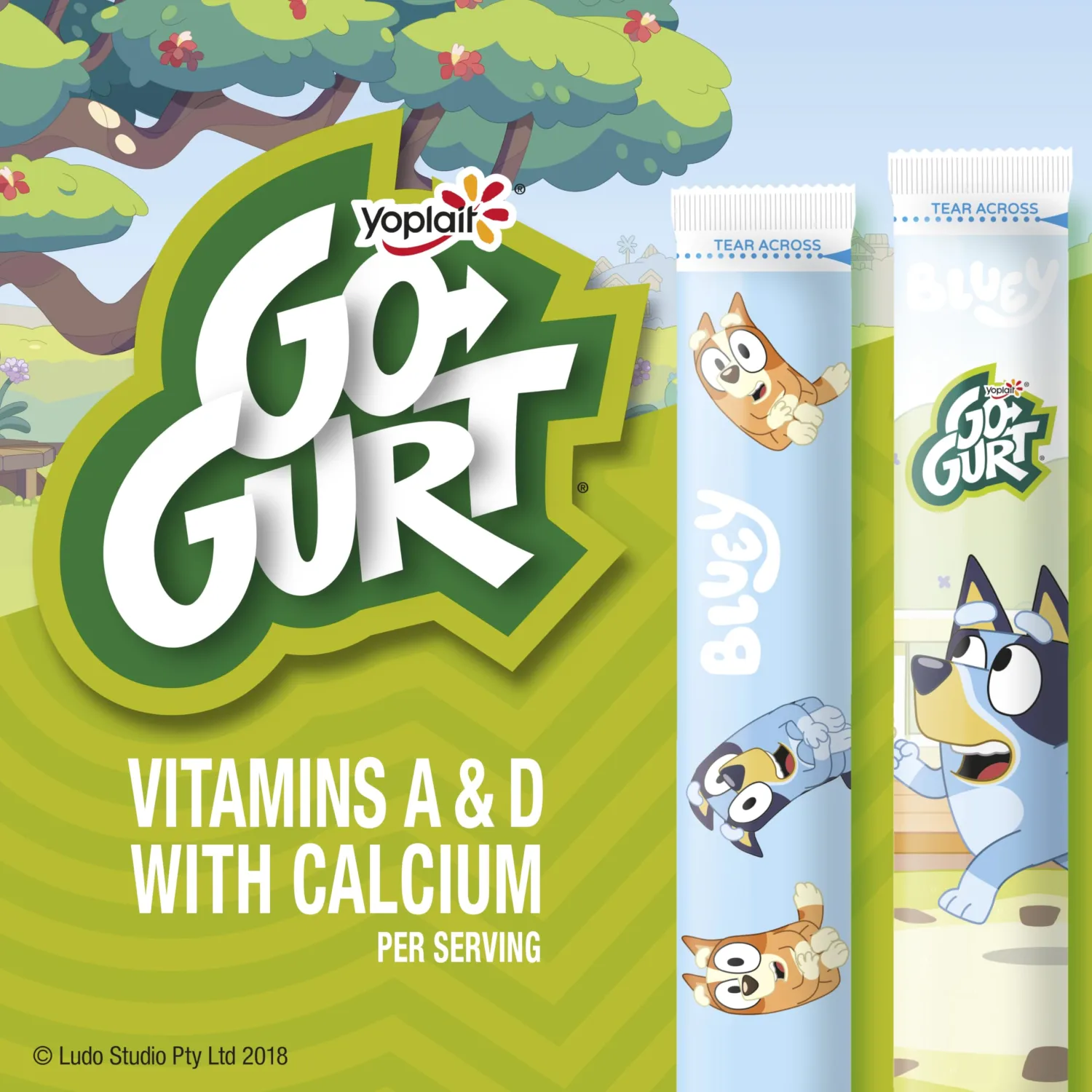 Yoplait Go-GURT Bluey Kids Fat Free Yogurt, Berry, Gluten Free Snacks, 1 lb (8 Tubes)