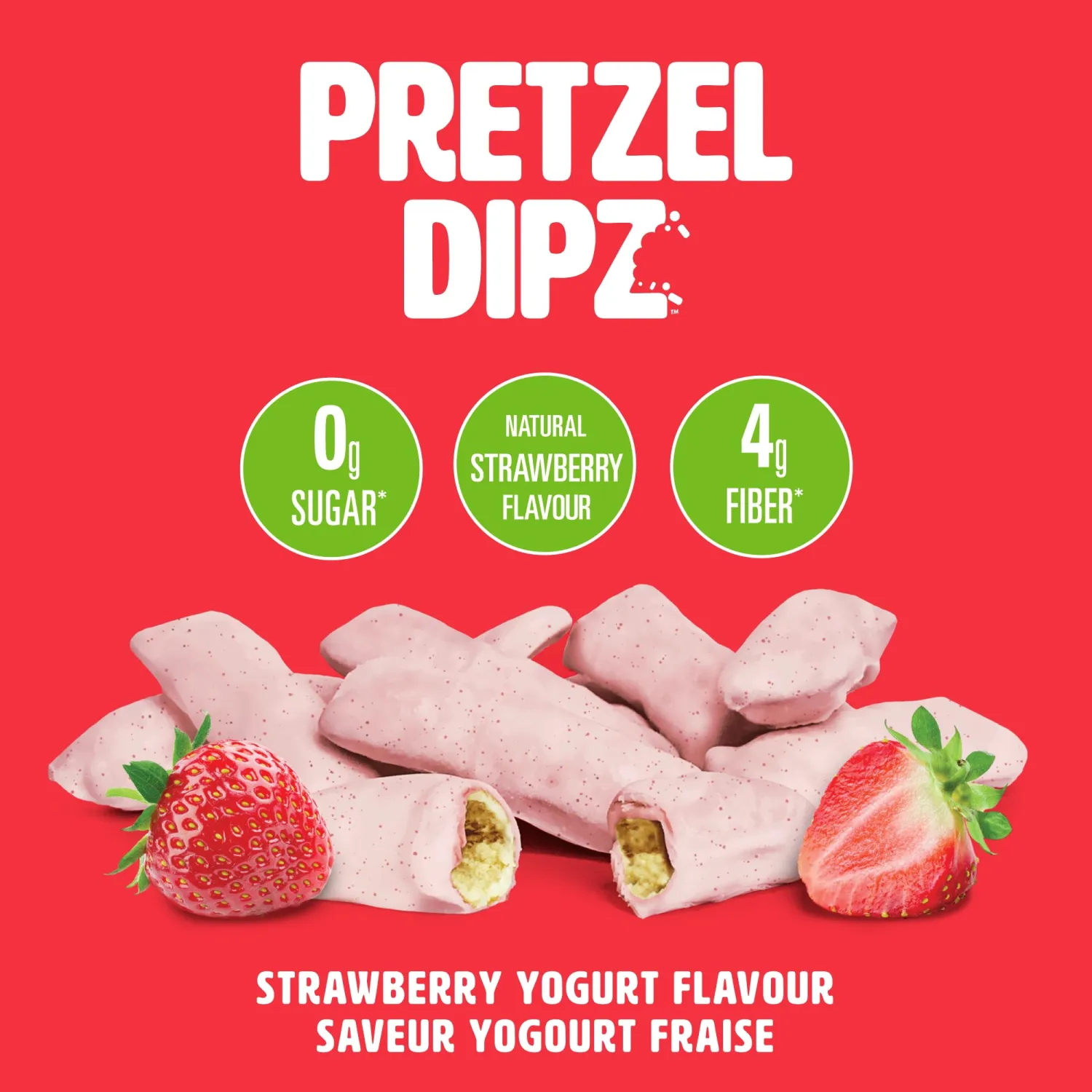 No Sugar Pretzel Sticks, Strawberry Yogurt Covered Diet Pretzel Crisps, Sweet, Salty, Crunchy Perfection, Snack and Share, 0g Sugar, 4g Fibre -1 Pack (200g)