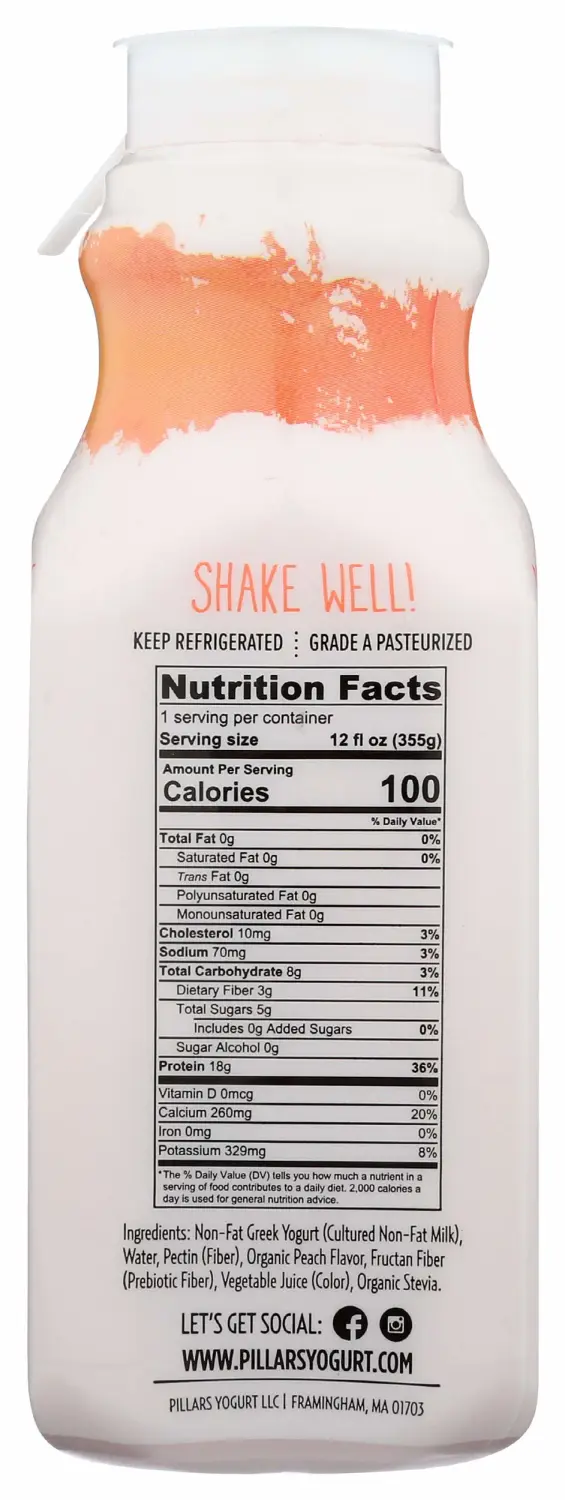 PILLARS Peach Drinkable Greek Yogurt, 12 FZ