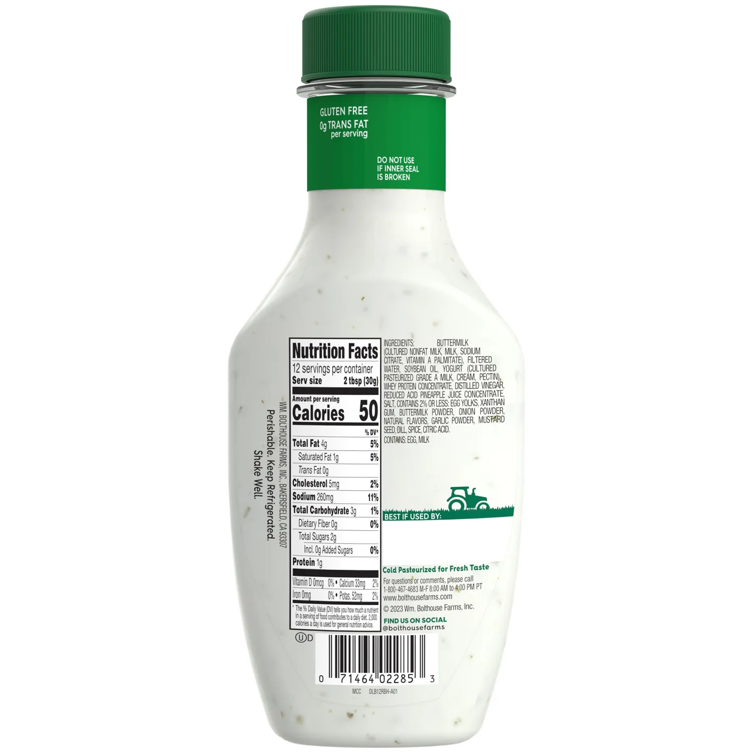 Bolthouse Farms Dressing, Classic Ranch Yogurt Dressing, 12 fl. oz., Cream