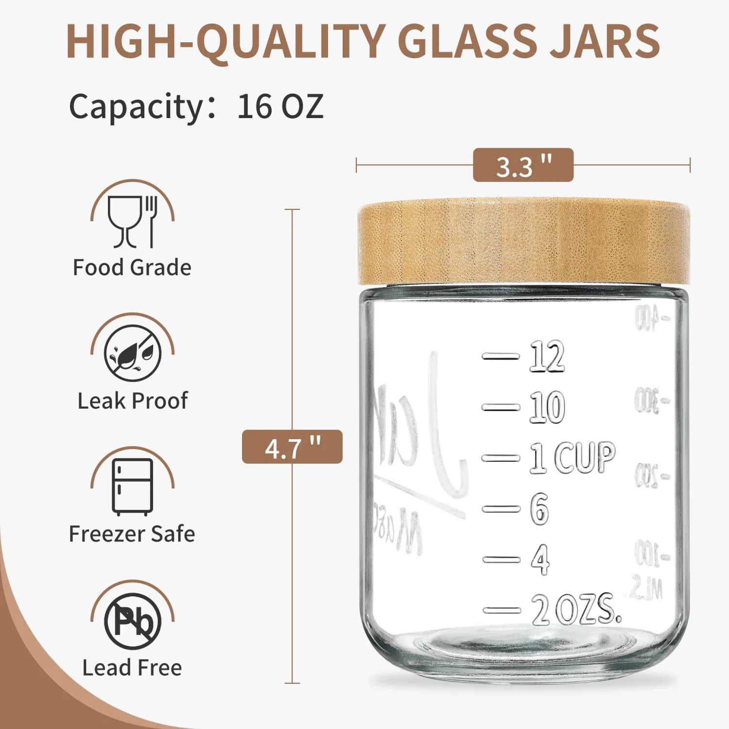 4-Pack Overnight Oats Containers with Bamboo Lids, 16oz Airtight Glass Meal Prep Jars for Oatmeal, Yogurt, Parfaits, Chia Pudding, Leakproof Mason Jars for Overnight Oats & Food Storage