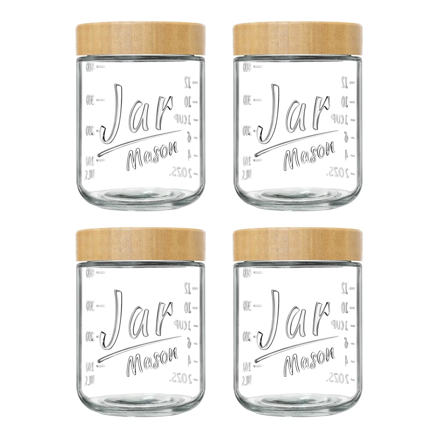 4-Pack Overnight Oats Containers with Bamboo Lids, 16oz Airtight Glass Meal Prep Jars for Oatmeal, Yogurt, Parfaits, Chia Pudding, Leakproof Mason Jars for Overnight Oats & Food Storage