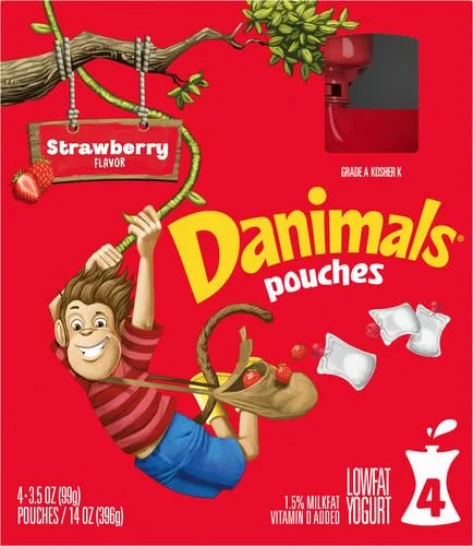 Dannon Danimals Lowfat Yogurt Pouches Strawberry Explosion 3.5 oz. 4 Pack