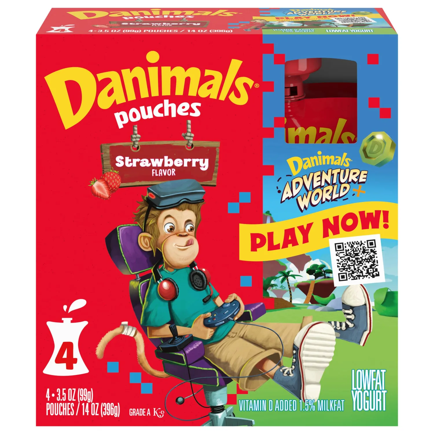 Dannon Danimals Lowfat Yogurt Pouches Strawberry Explosion 3.5 oz. 4 Pack