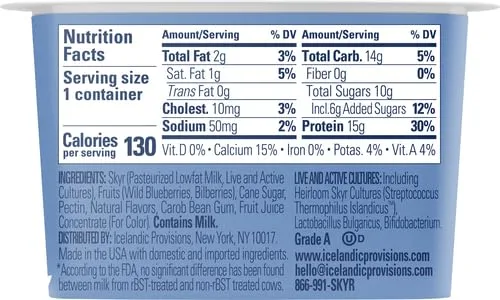 Icelandic Provisions, Wild Blueberry and Bilberry Thick and Creamy SKYR, 5.3 Ounce