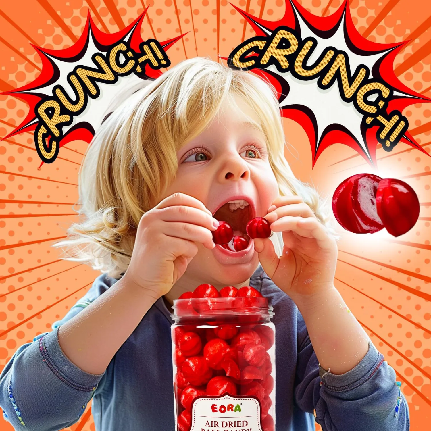 Crunchy Freeze Dried Candies Ball, Freeze-Dried Strawberry Yogurt Crunch Bombs, Red & White Swirl Candy with Tart & Sweet Kick - Shattering Crunchy Snacks for Kids & Adults - 7oz Reusable Jar