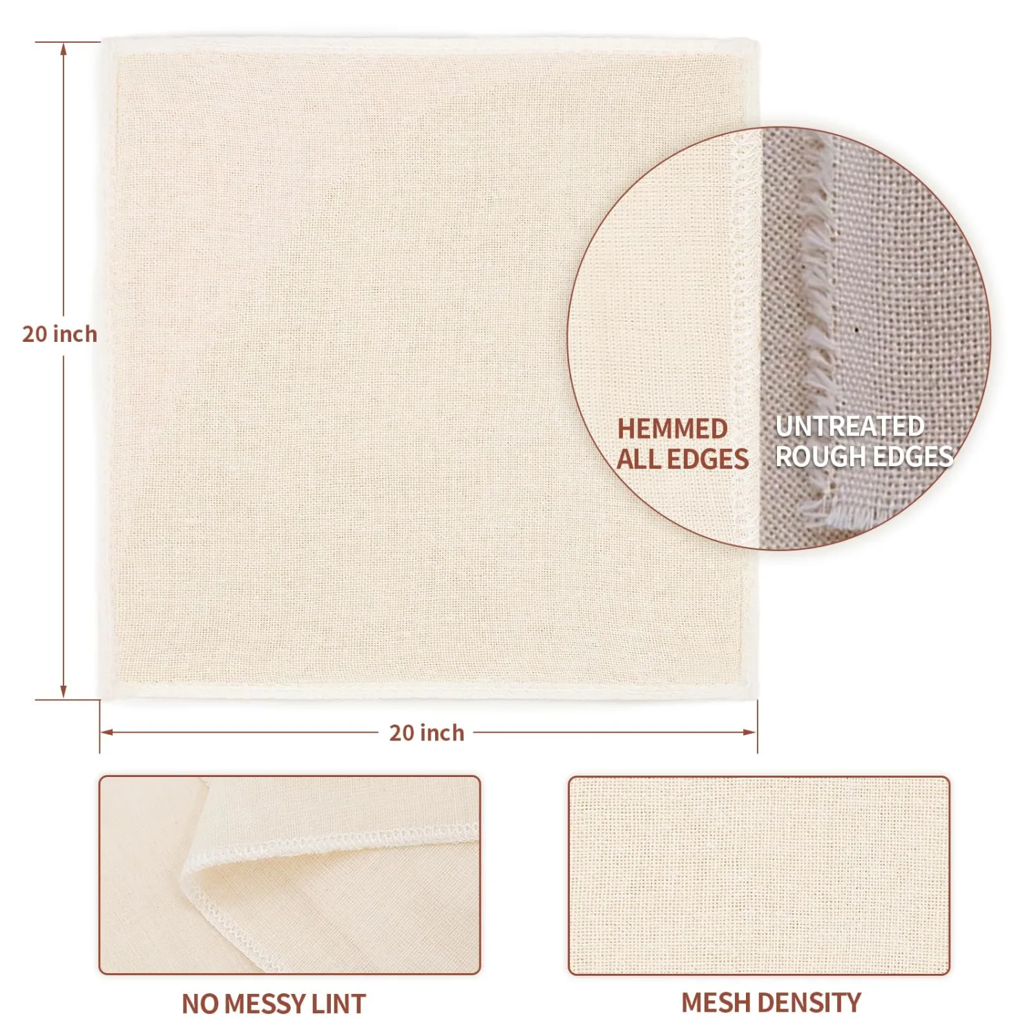 6Pcs Reusable Cheesecloth for Straining 20x20 Inch,100 Grade Cheese Cloths Hemmed 4 Edges, 100% Unbleached Cotton Cheese Cloth,Ultra-Dense Cloth Strainer for Yogurt/Nut Milk/Baking Making 56x42 Weave