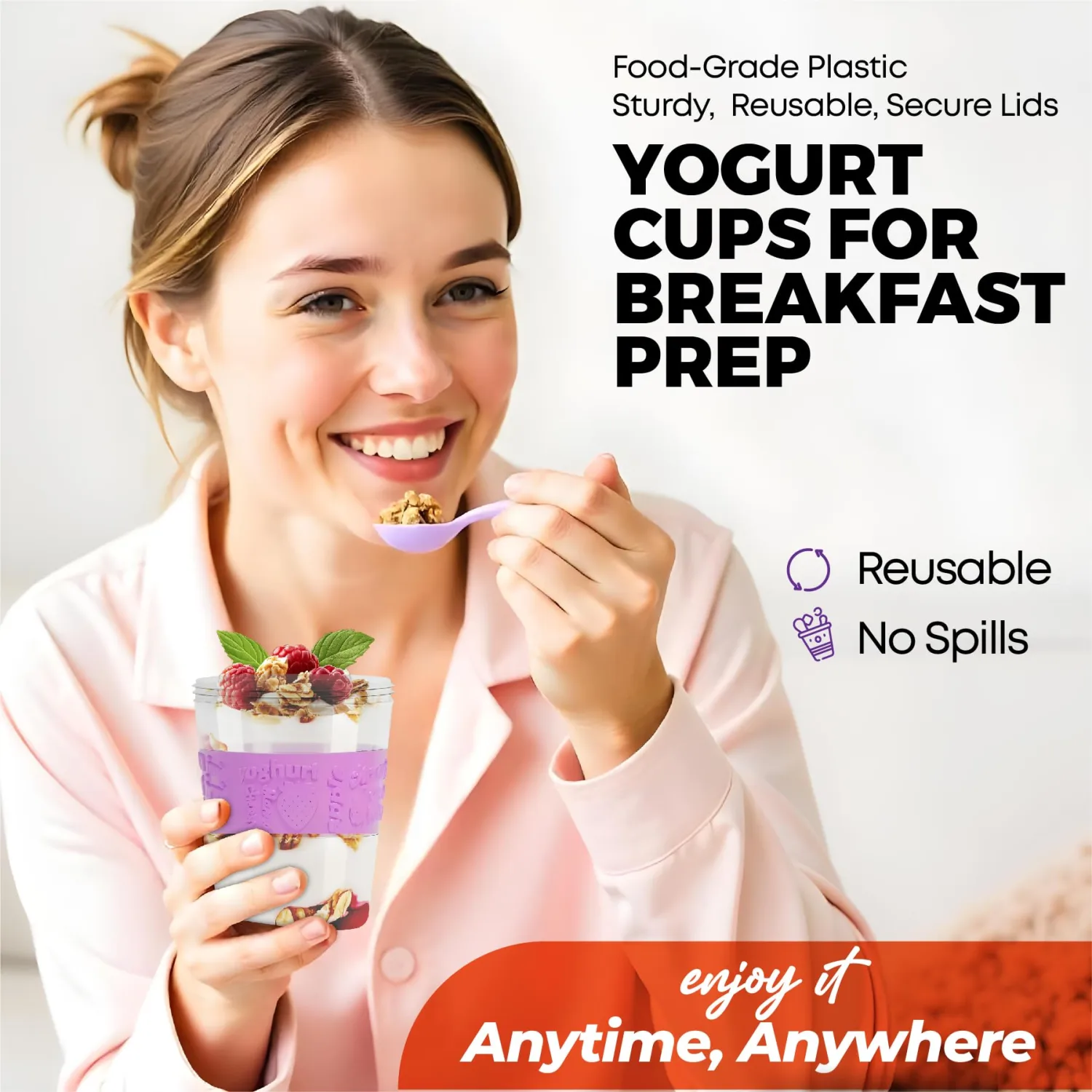 4-Pack Parfait Cups with Lids and Spoons - Reusable Containers for On-the-Go - Portable Cups with Topping Storage - Ideal for Oatmeal and Breakfast Prep (20 oz - Mix Color)