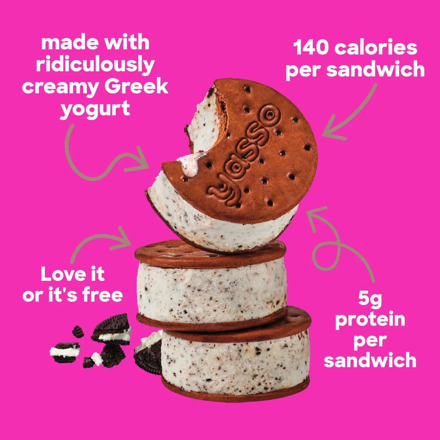 Yasso Frozen Greek Yogurt Sandwiches Cookies 'n Cream Sandwiches 3 Count for a ridiculously creamy frozen snack made with the goodness of greek yogurt 3.35fl oz