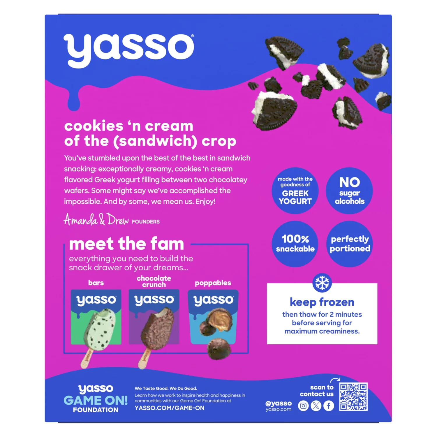 Yasso Frozen Greek Yogurt Sandwiches Cookies 'n Cream Sandwiches 3 Count for a ridiculously creamy frozen snack made with the goodness of greek yogurt 3.35fl oz