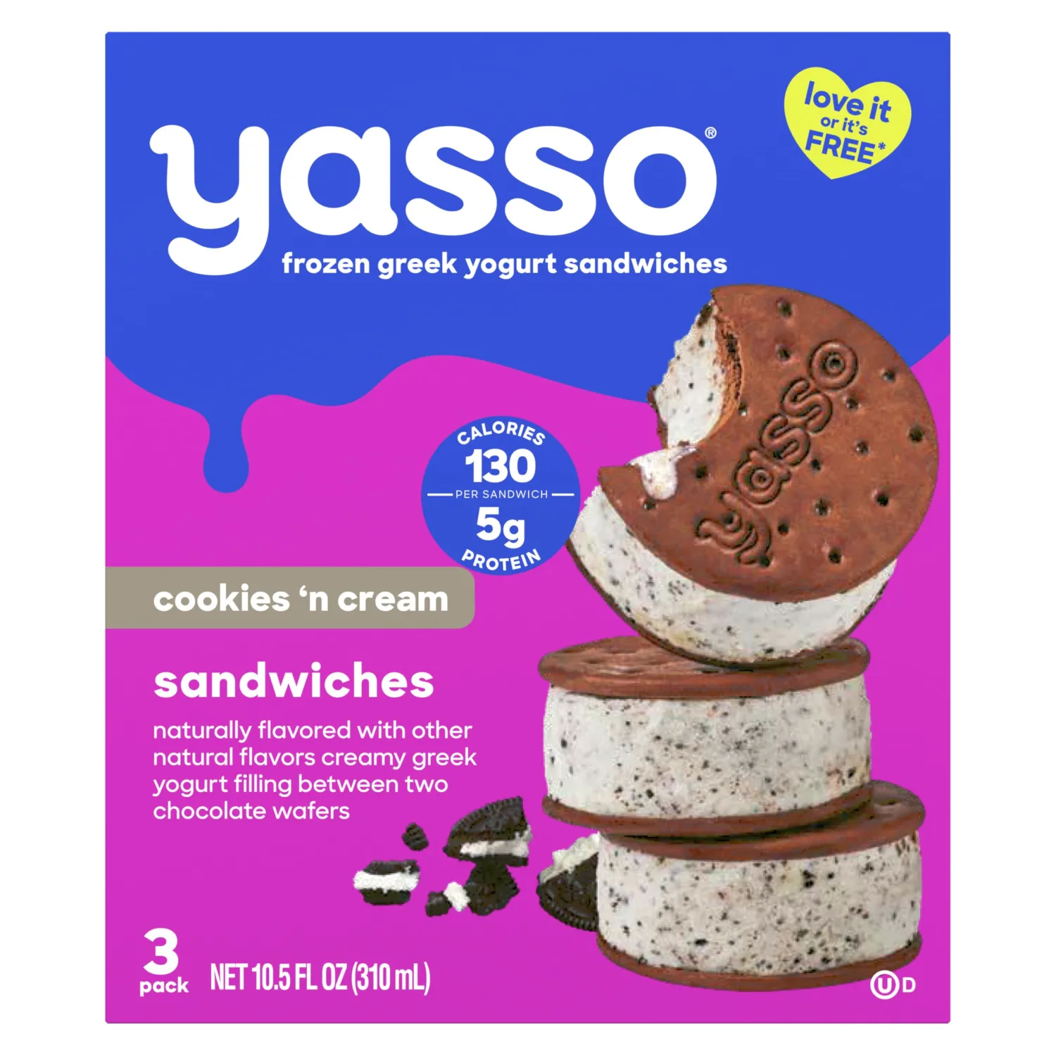 Yasso Frozen Greek Yogurt Sandwiches Cookies 'n Cream Sandwiches 3 Count for a ridiculously creamy frozen snack made with the goodness of greek yogurt 3.35fl oz