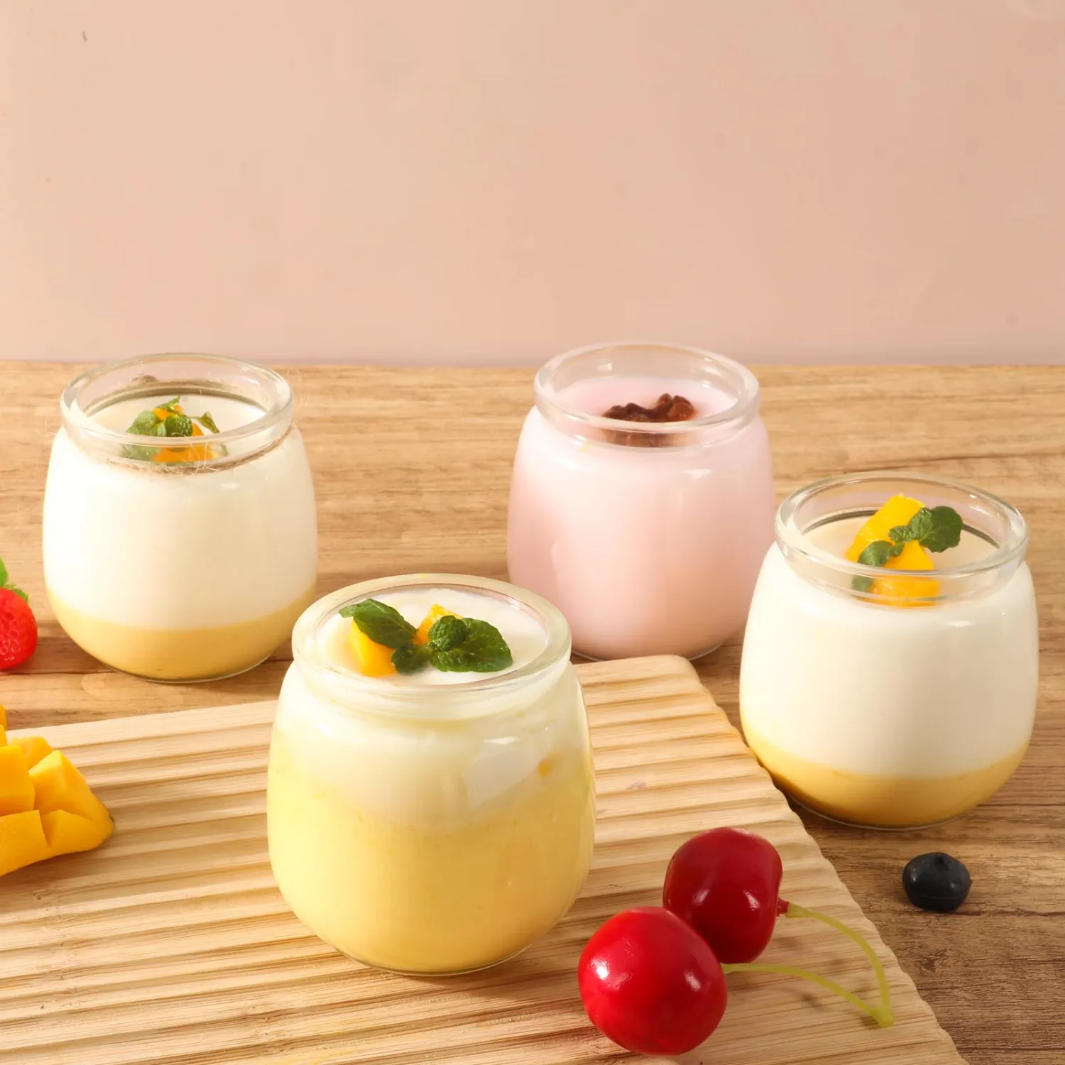 7 oz Glass Yogurt Jars 40 Pack with Cork Lids and PE Lids, Glass Pudding Jars for Jam, Jelly, Honey, Wedding Favors