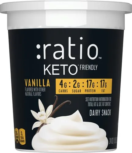 Ratio Trio Yogurt Cultured Dairy Snack, Vanilla, 2g Sugar, Keto Yogurt Alternative, 24 oz
