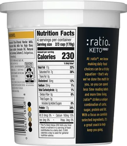 Ratio Trio Yogurt Cultured Dairy Snack, Vanilla, 2g Sugar, Keto Yogurt Alternative, 24 oz