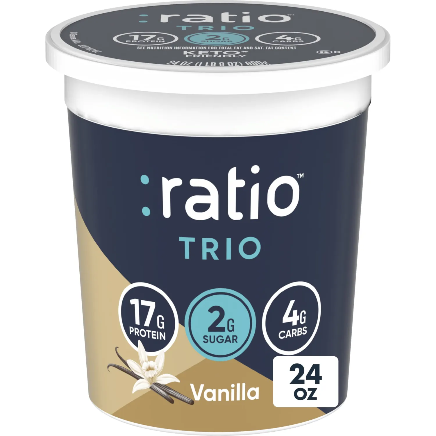 Ratio Trio Yogurt Cultured Dairy Snack, Vanilla, 2g Sugar, Keto Yogurt Alternative, 24 oz