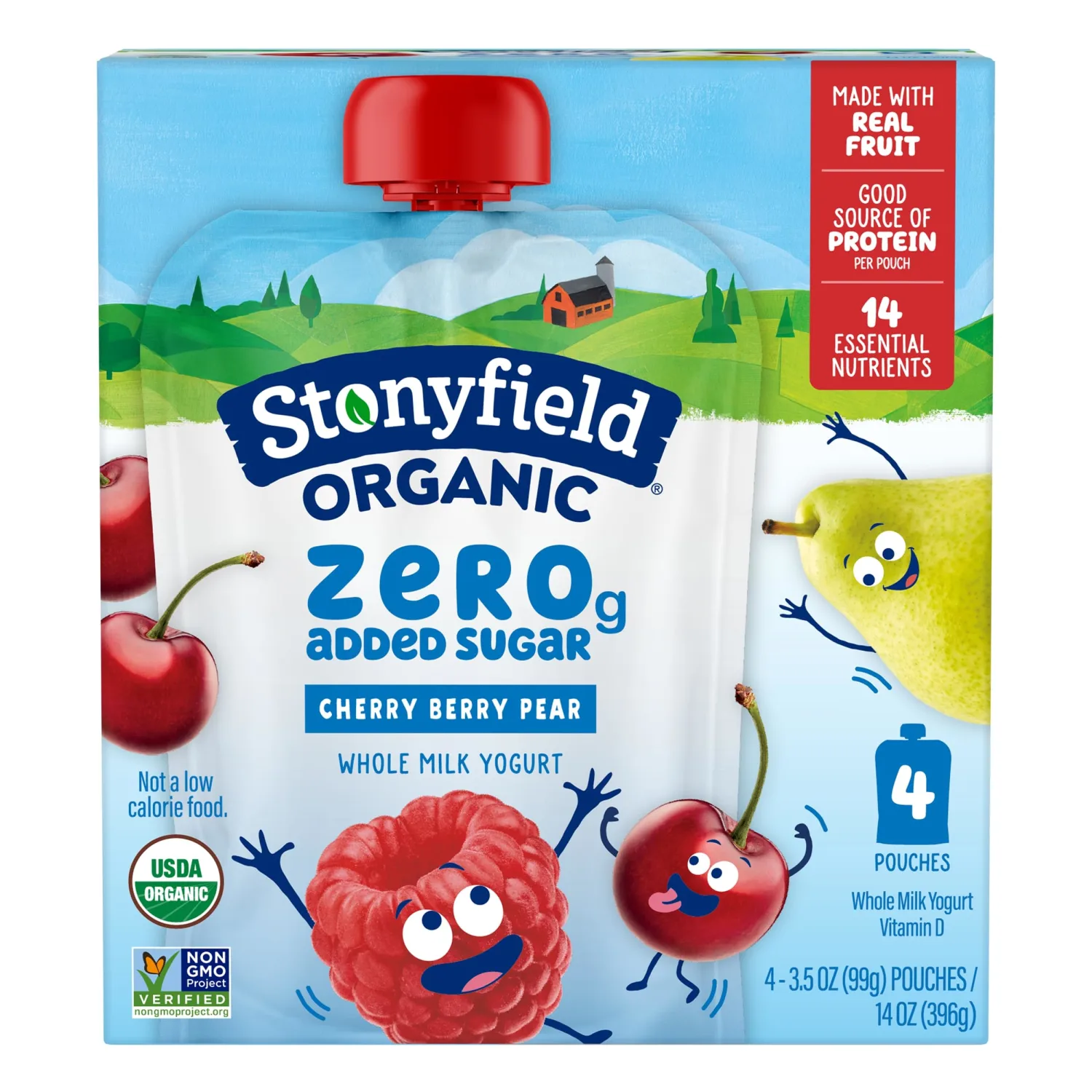 STONYFIELD FARM Organic Cherry Berry Pear Kids Pouch 4 Pack, 14 OZ