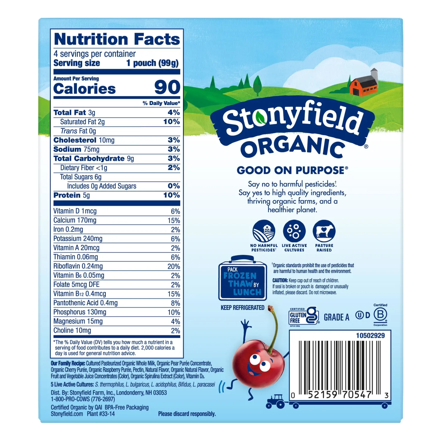 STONYFIELD FARM Organic Cherry Berry Pear Kids Pouch 4 Pack, 14 OZ