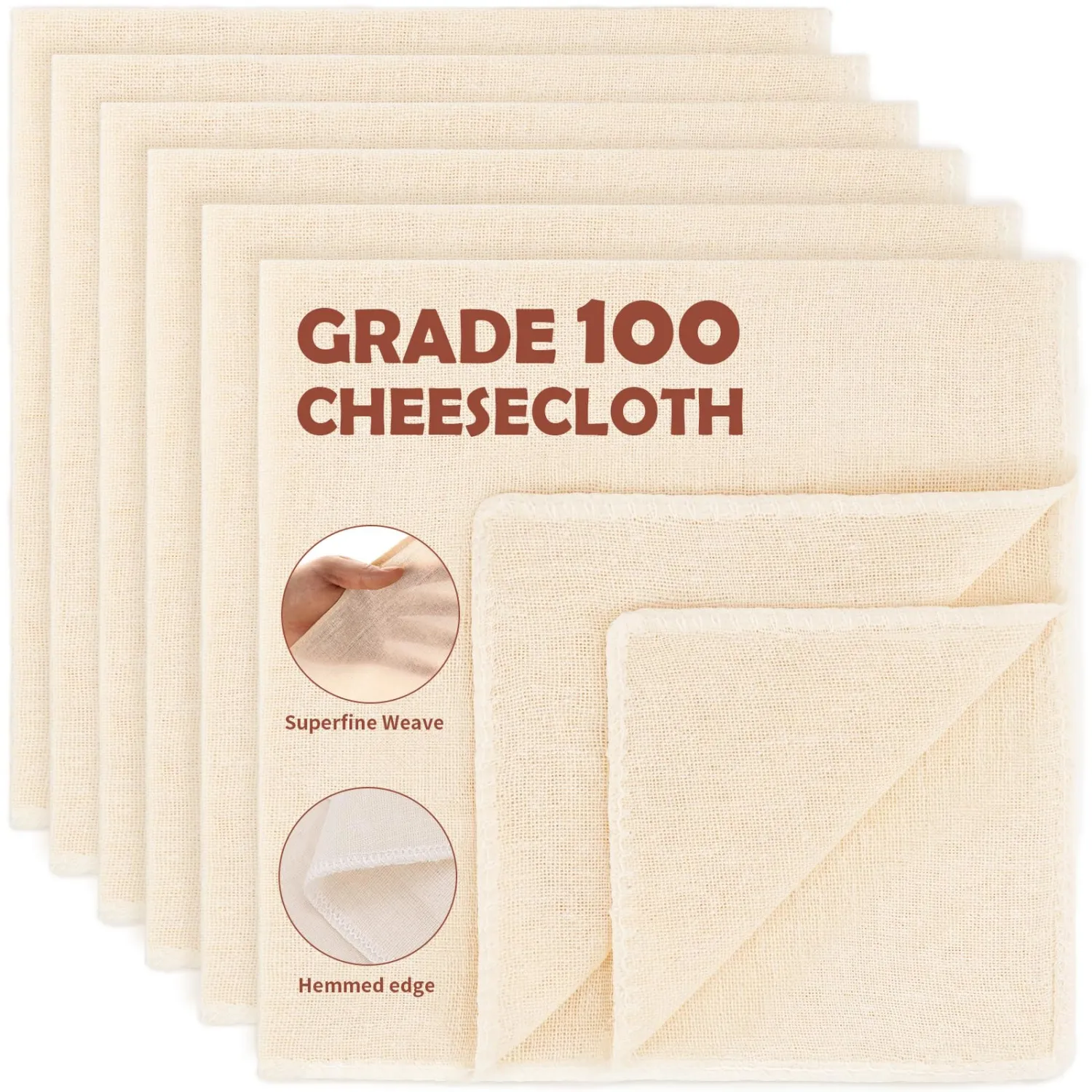 6Pcs Cheesecloth for Straining 20x20 Inch, 100% Unbleached Cotton 100 Grade Ultra-Dense Cheese Cloths Strainer, Hemmed 4 Edges, Reusable Muslin Cloth for Straining Yogurt,Nut Milk,Cheese 56x42 Weave