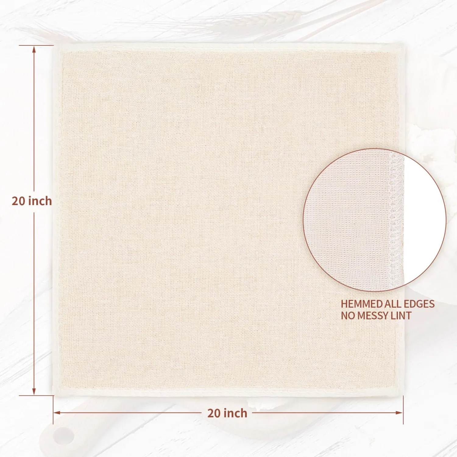 6Pcs Cheesecloth for Straining 20x20 Inch, 100% Unbleached Cotton 100 Grade Ultra-Dense Cheese Cloths Strainer, Hemmed 4 Edges, Reusable Muslin Cloth for Straining Yogurt,Nut Milk,Cheese 56x42 Weave