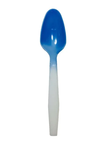 Color Changing Reusable Spoons, Pack of 25 WHITE TO BLUE, reacts to cold food temperatures and changes color -yogurt, ice cream, gelato, cold drinks - PACKED IN USA