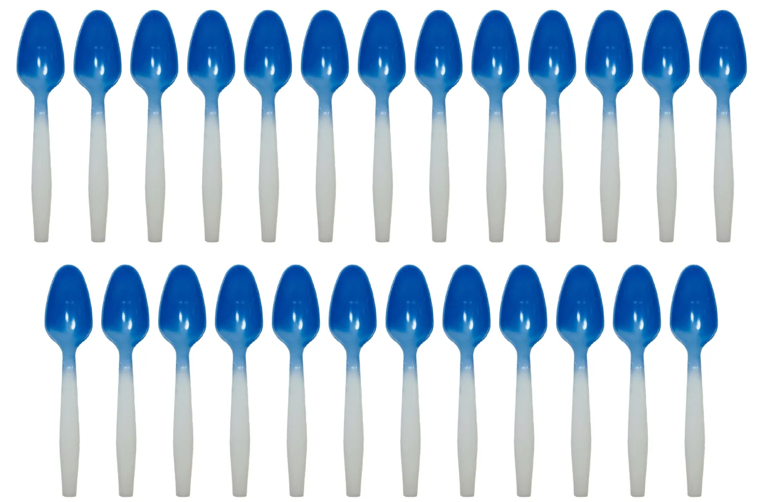Color Changing Reusable Spoons, Pack of 25 WHITE TO BLUE, reacts to cold food temperatures and changes color -yogurt, ice cream, gelato, cold drinks - PACKED IN USA