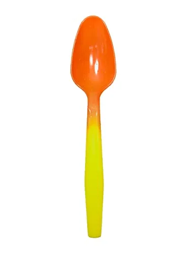 Color Changing Reusable Spoons, Pack of 25 YELLOW TO ORANGE, reacts to cold food temperatures and changes color -yogurt, ice cream, gelato, cold drinks - PACKED IN USA