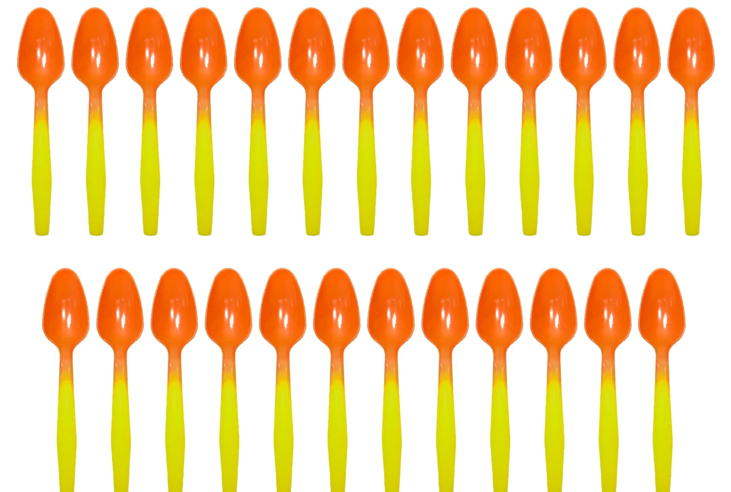 Color Changing Reusable Spoons, Pack of 25 YELLOW TO ORANGE, reacts to cold food temperatures and changes color -yogurt, ice cream, gelato, cold drinks - PACKED IN USA