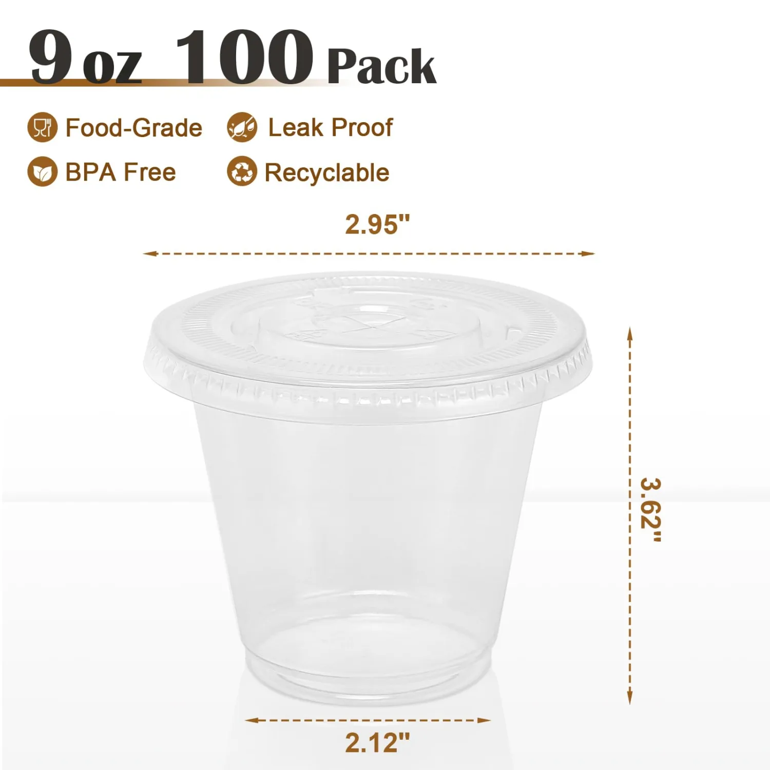 100 Pack 9 oz Clear Plastic Cups with Lids, Disposable Dessert Cup, Fruit Cup, Clear PET Cups for Cake, Cold Drink, Ice Cream, Salad