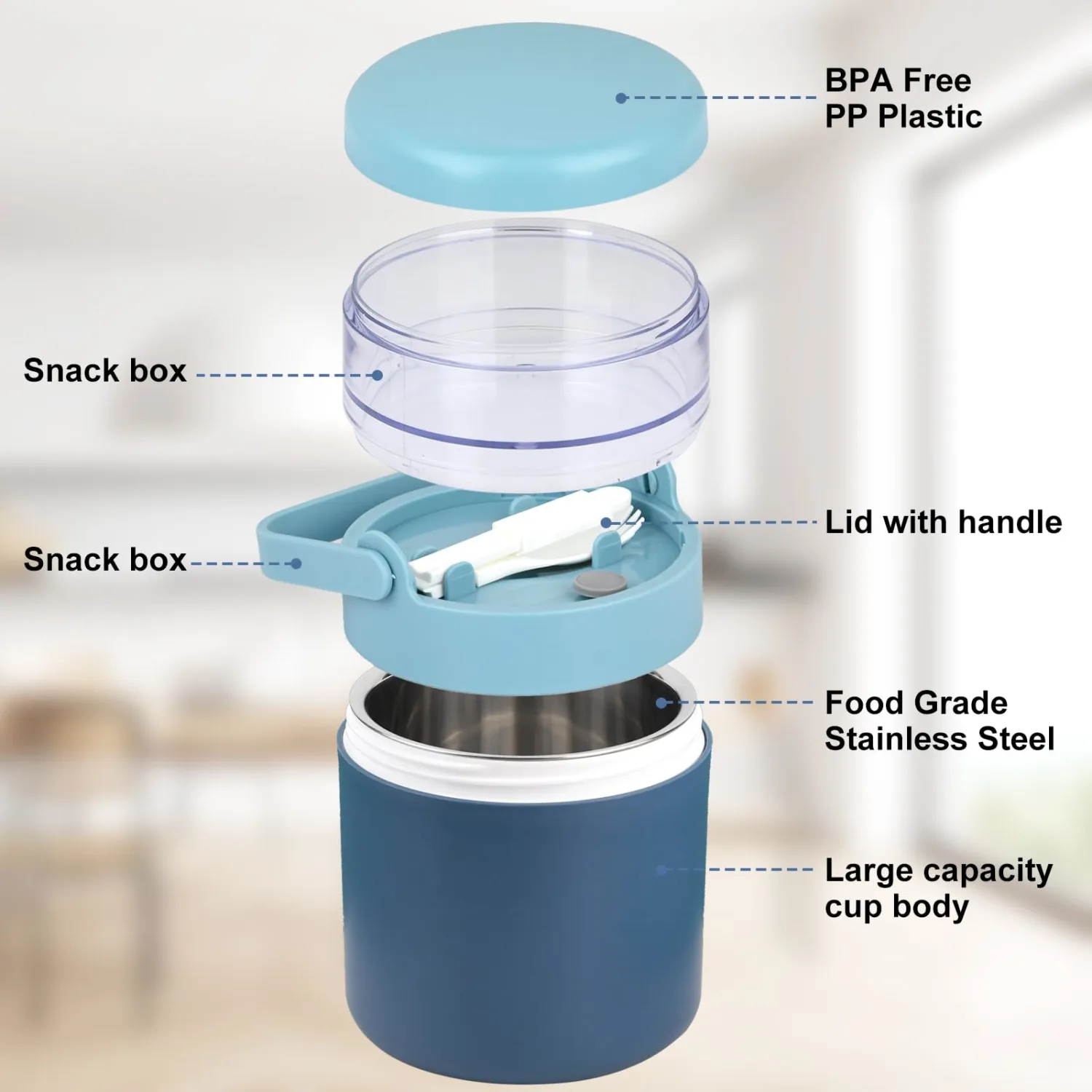 Snack Cup Container with Lid,Oats Containers,570ml+160ml Yogurt and Fruit Holder Cereal Container,Reusable Travel Cereal Bowl and Milk Container