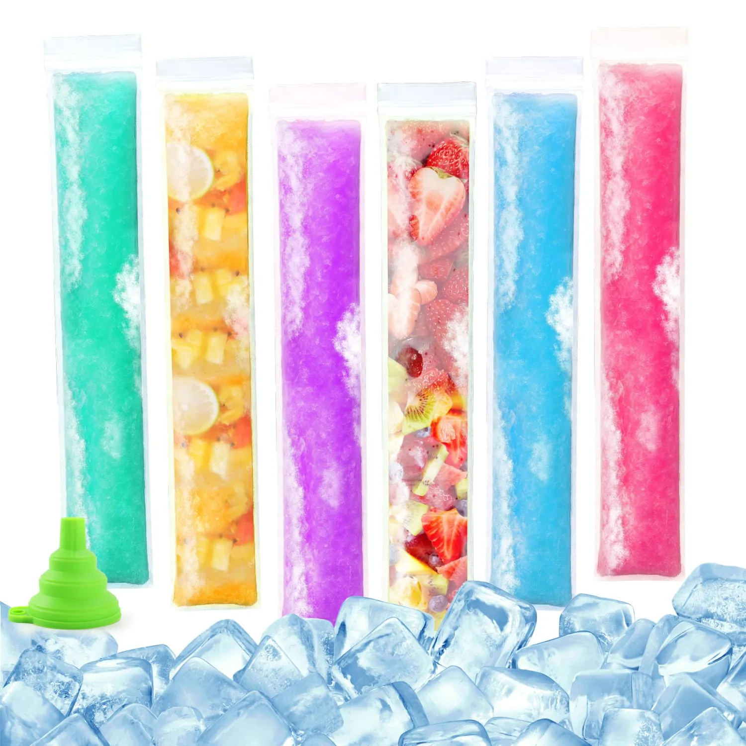 Popsicle Bags 120Pcs Ice Pop Bags Popsicle Mold Bag Disposable Popsicles Bag 11x2" Sealable Plastic Freezer Tubes with Zip Seal and Funnel for Ice Pops Yogurt Tube Juice Fruit Smoothies DIY Snacks