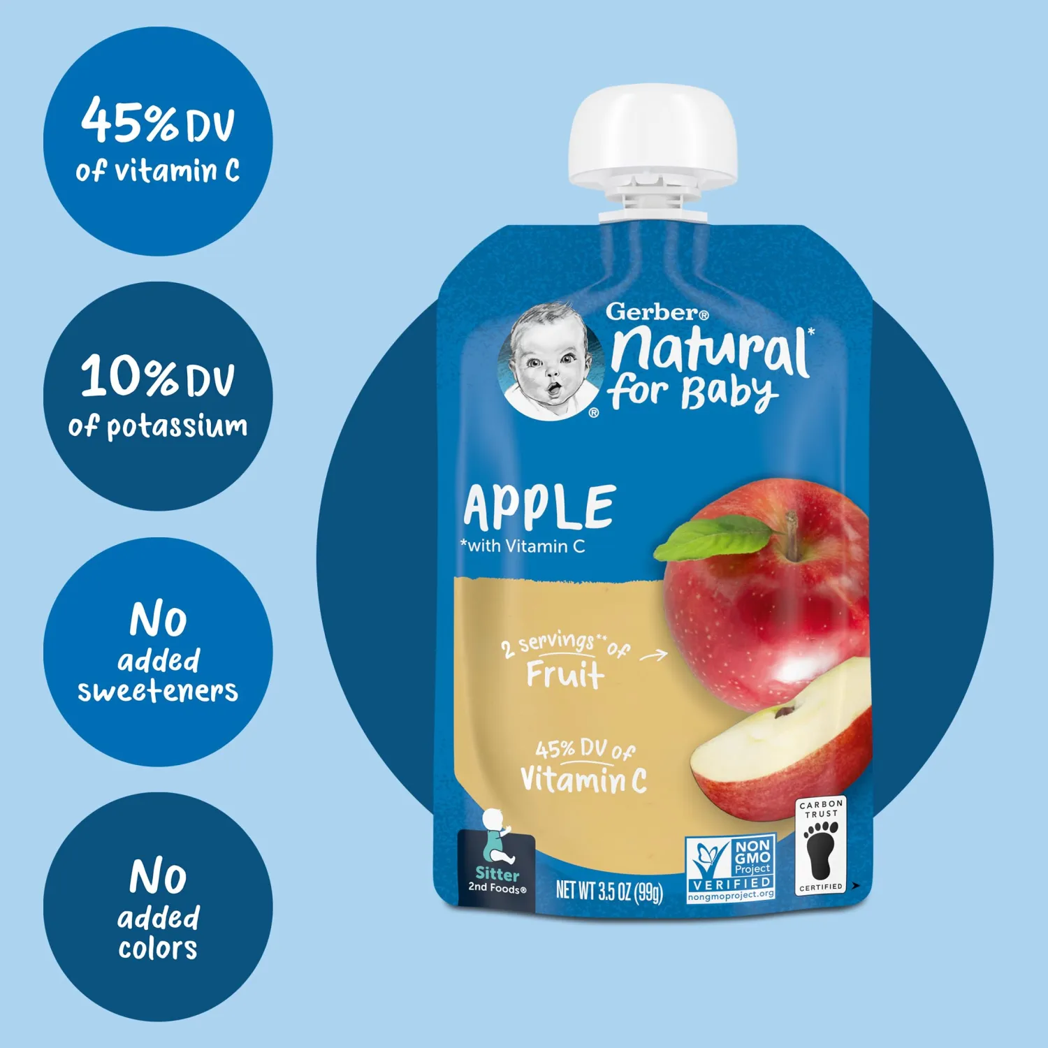 Gerber Baby Food Pouches, 2nd Foods for Babies, Apple, 3.5oz each (Pack of 12)