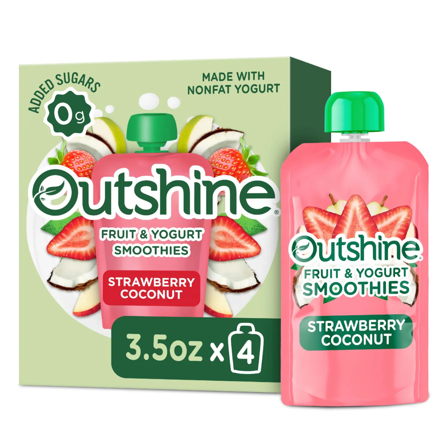 Outshine Fruit & Yogurt Smoothie Pouches, Strawberry Coconut, 3.5 Oz, Pack of 4