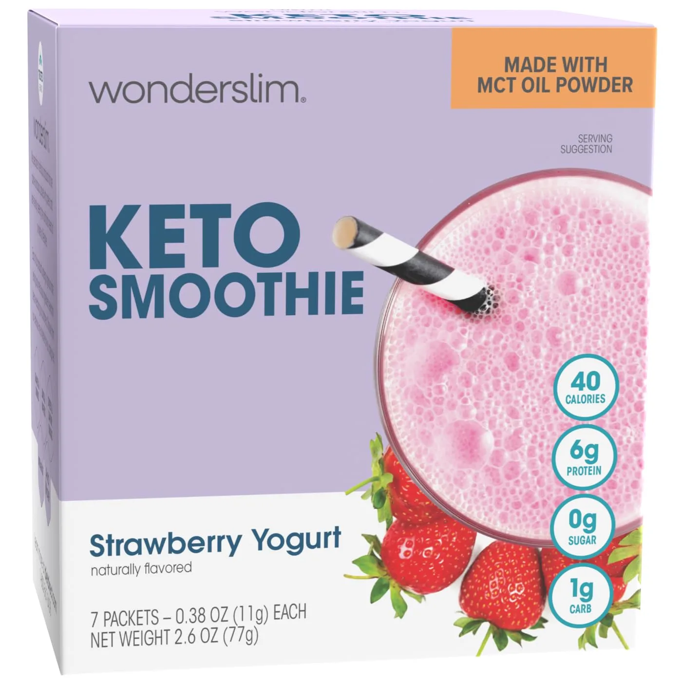 WonderSlim Keto Smoothie with C8 MCT Oil, Strawberry Yogurt, Low Carb, No Sugar, Gluten Free (7ct)