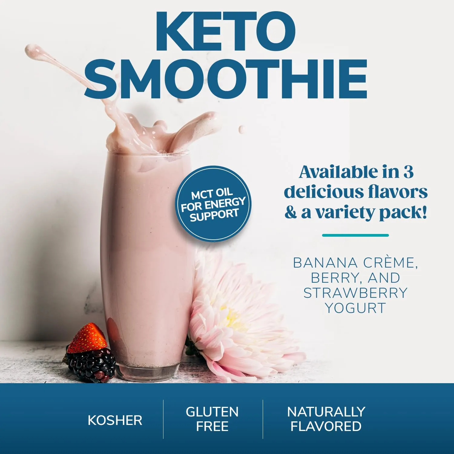 WonderSlim Keto Smoothie with C8 MCT Oil, Strawberry Yogurt, Low Carb, No Sugar, Gluten Free (7ct)