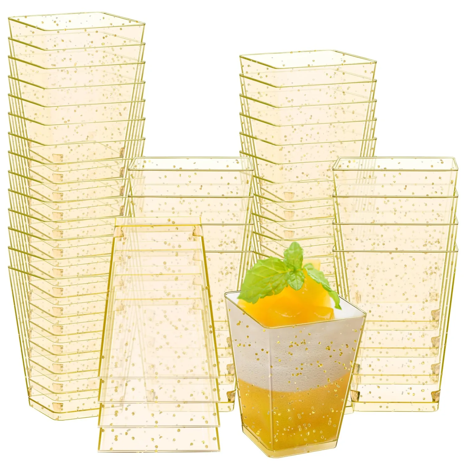 Mifoci 5 oz Plastic Dessert Cups Appetizer Cups for Parties Mini Square Disposable Dessert Bowls Clear Parfait Bowls for Pudding Fruit Yogurt Ice Cream Mousse(Yellow,50 Pcs)