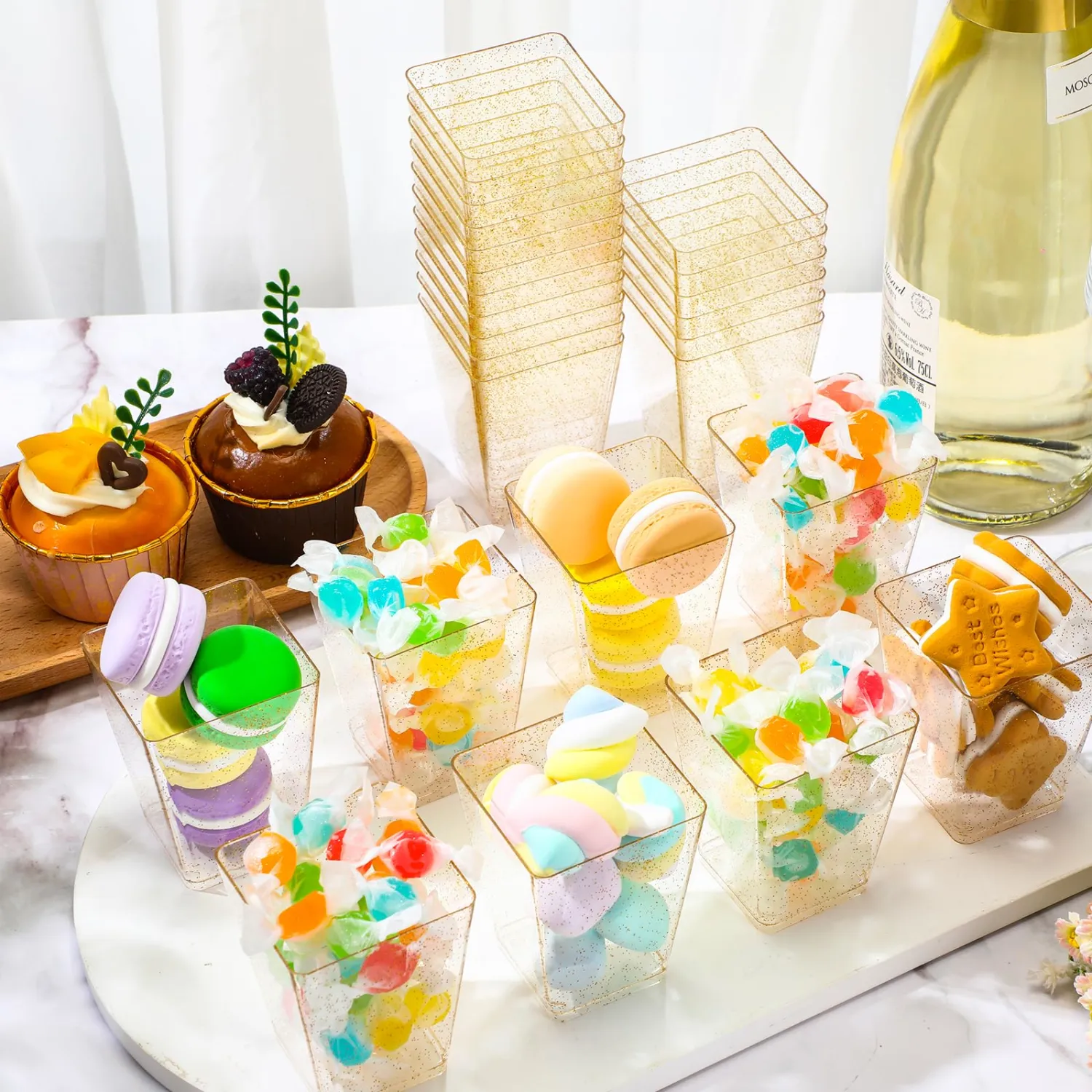 Mifoci 5 oz Plastic Dessert Cups Appetizer Cups for Parties Mini Square Disposable Dessert Bowls Clear Parfait Bowls for Pudding Fruit Yogurt Ice Cream Mousse(Yellow,50 Pcs)