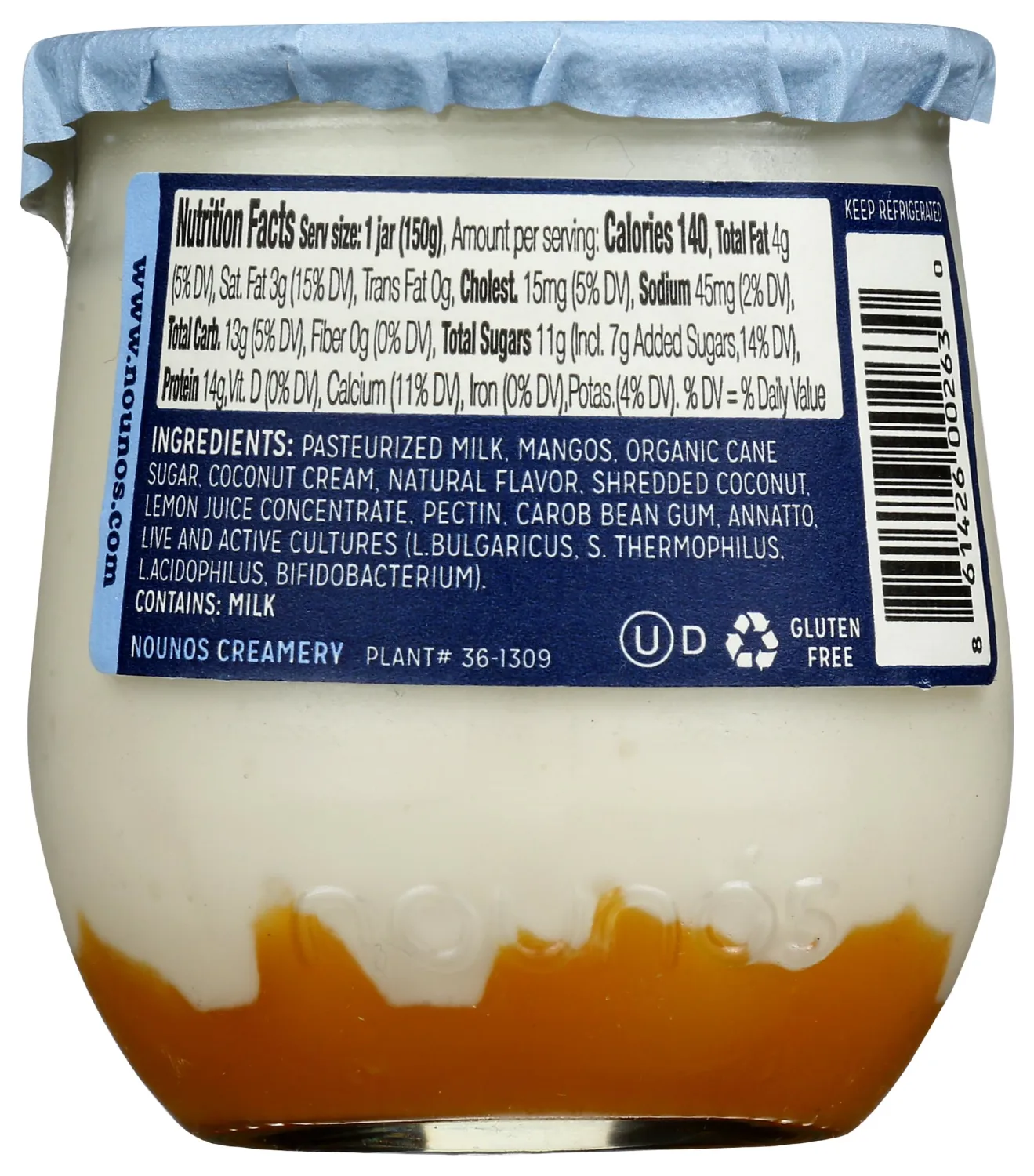 NOUNOS CREAMERY Coconut Mango Greek Yogurt, 5.3 OZ