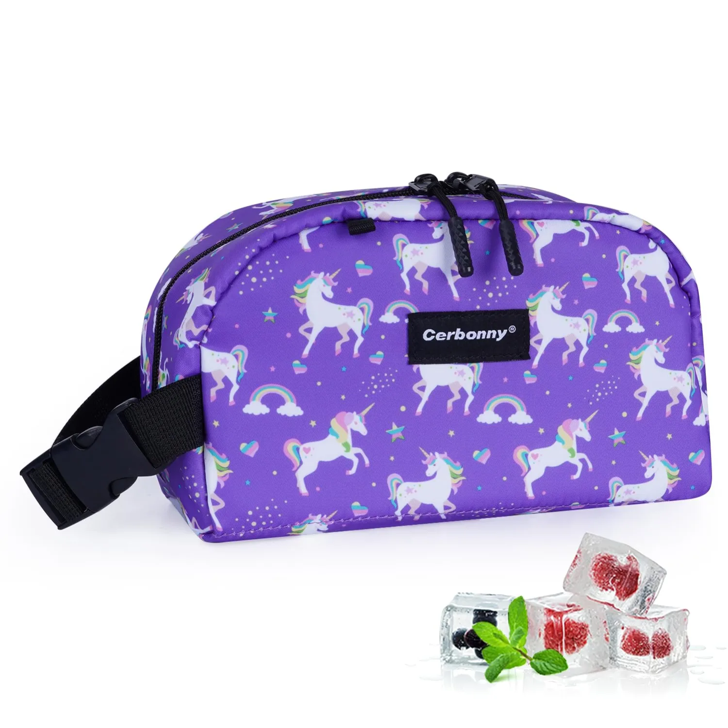Cerbonny Small Freezable Cooler Bag for Work, School, Travel - Insulated Lunch Bag for Kids/Adults, Mini Size Fits Yogurt - Suitable for 3+ (Purple Unicorn)