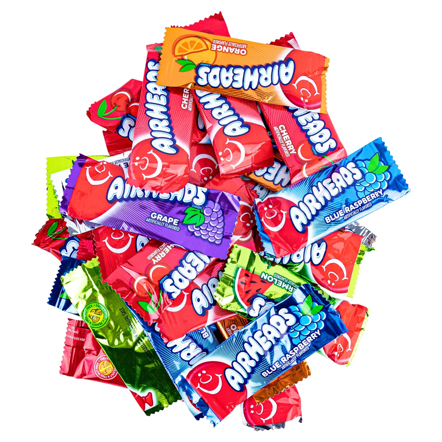 Airheadz Mini Bars Assortment - 2 Lbs Of Cherry, Orange, Lime, Blue Raspberry, & White Mystery Flavors Freshly Packaged By Snackadilly