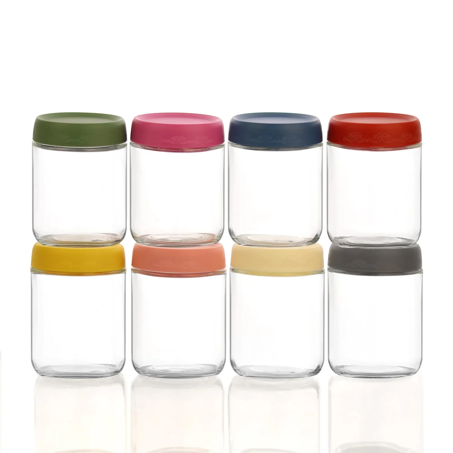 16 OZ Glass Food Jar Storage Containers with Airtight Lids, Reusable Wide Mouth Overnight Oats Glass Mason Jars for Snacks Yogurt Pudding(Multicolor 8pack)