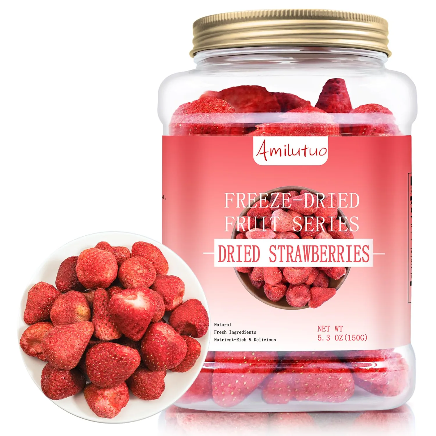 Freeze Dried Strawberries, 3.52OZ/100g Whole Freeze Dried Fruit, Whole Dehydrated Strawberry for Milk, Milkshakes, Breakfast, Cereal Bowls Salad, Ice Cream, Freeze Dried Snacks