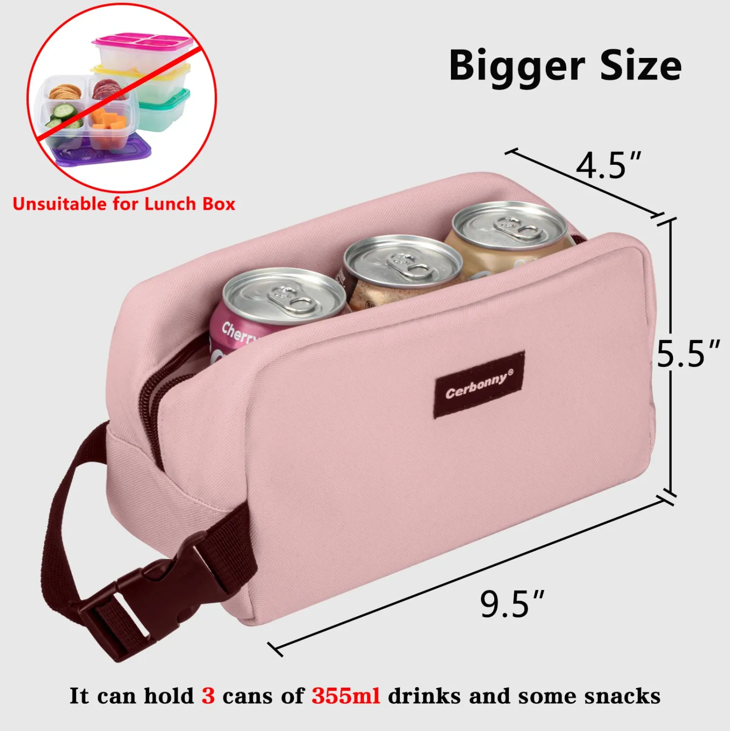 Cerbonny Cooler Bag Freezable Lunch Bag for Work School Travel,Leak-proof Small Lunch Bag,Small Insulated Bag For Kids 3+/Adults,Freezer Lunch Bags,Freezable Snack Bag,Pink