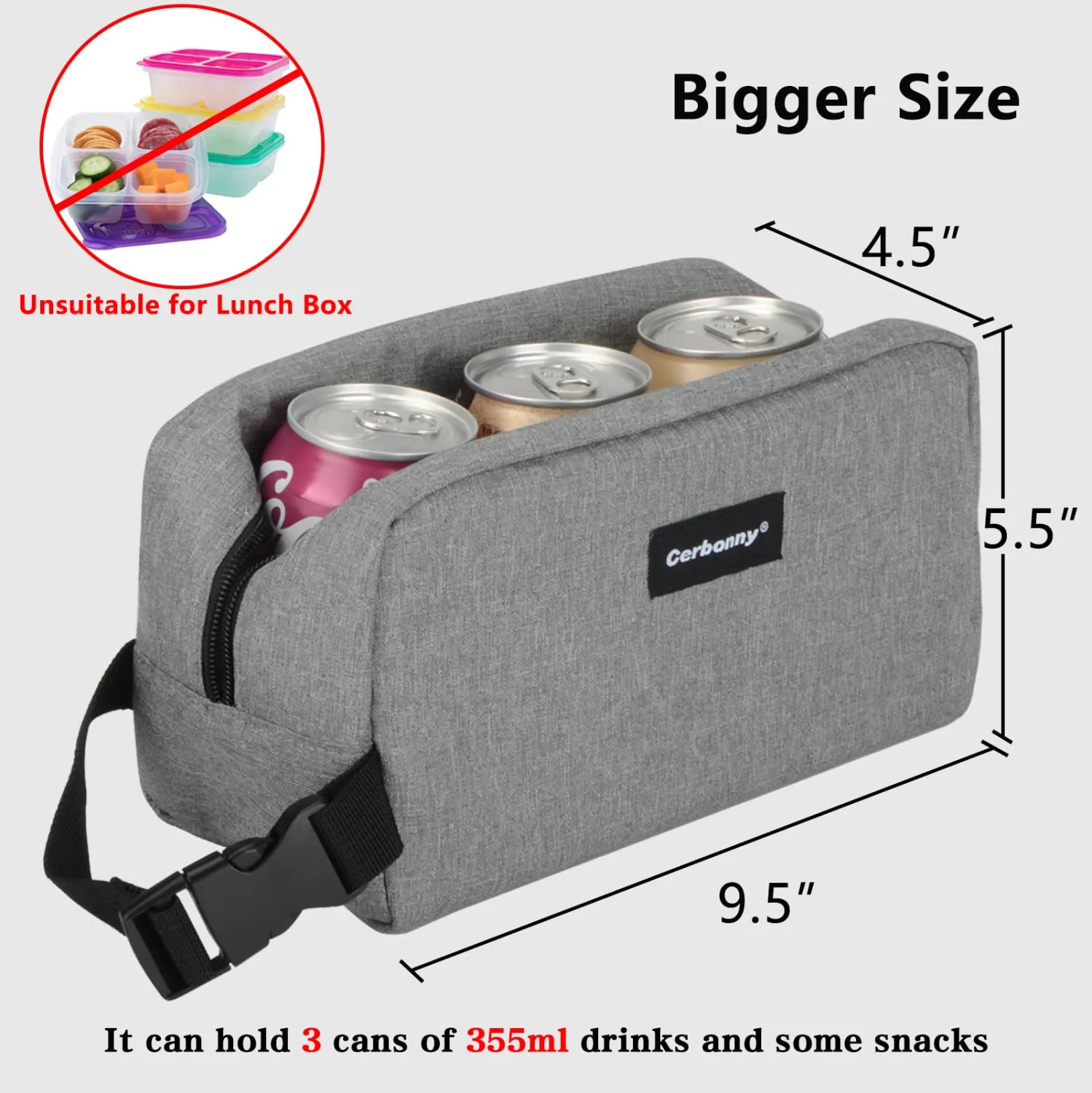 Cerbonny Cooler Bag Freezable Lunch Bag for Work School Travel,Leak-proof Small Lunch Bag,Small Insulated Bag For Kids 3+/Adults,Freezer Lunch Bags,Freezable Snack Bag,Grey