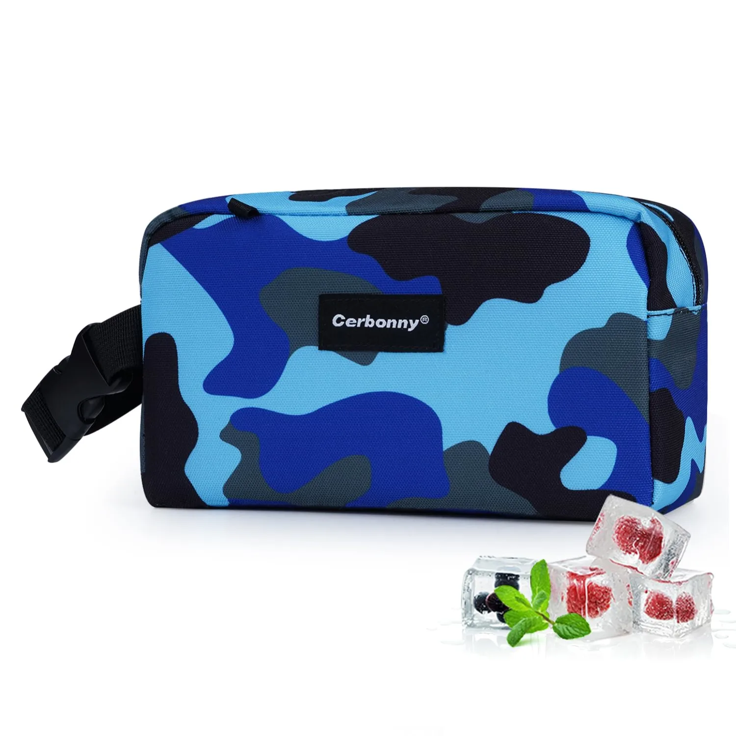 Cerbonny Small Insulated Cooler Bag, Freezable Lunch Bag for Work School Travel, 2.2L, Blue Camo
