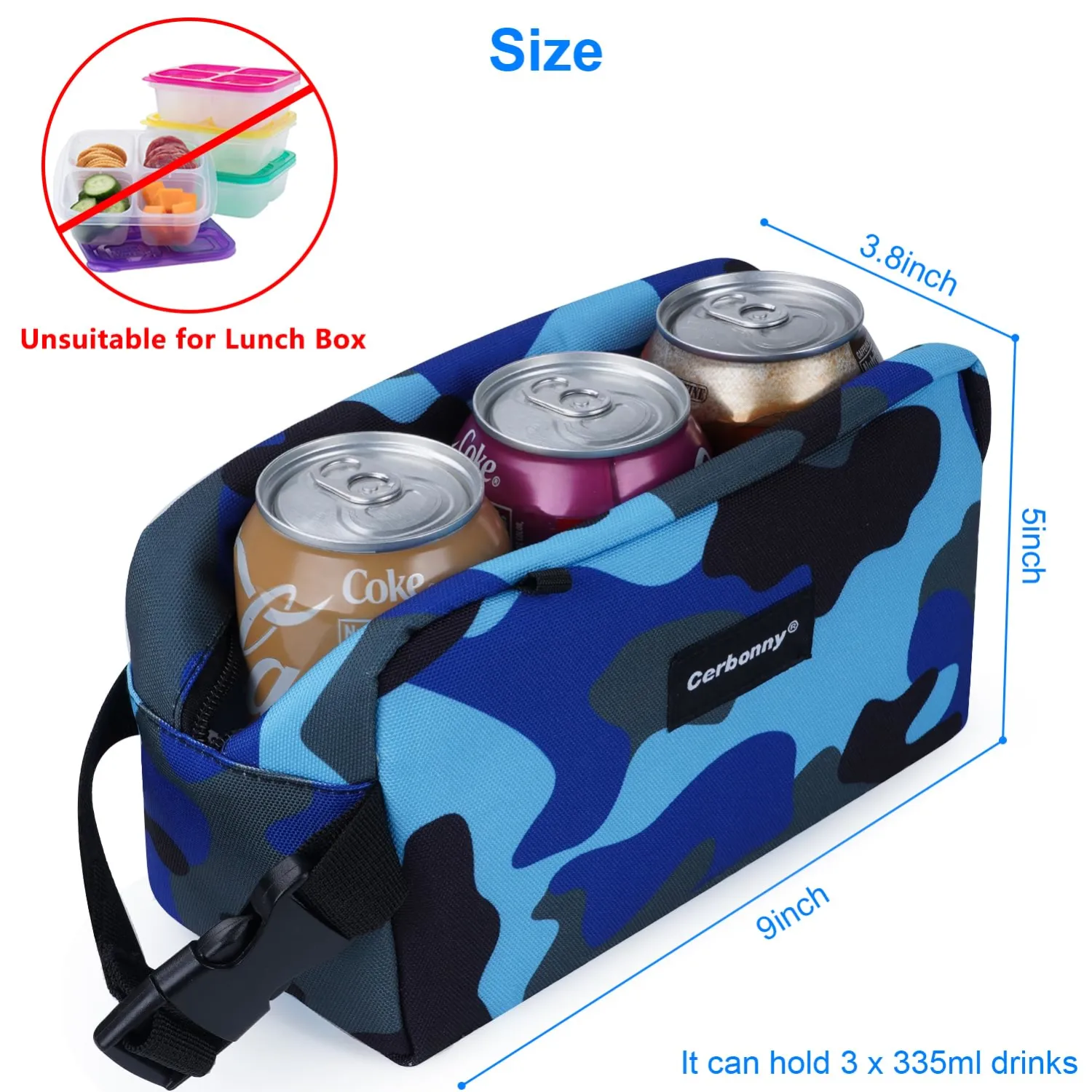 Cerbonny Small Insulated Cooler Bag, Freezable Lunch Bag for Work School Travel, 2.2L, Blue Camo